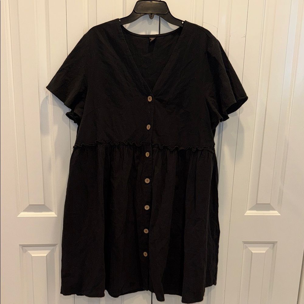 SHEIN Black Button-Front V-Neck Mini Dress